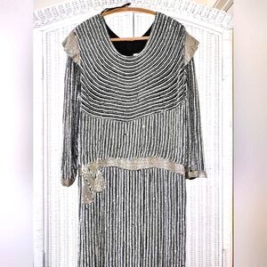 Vintage Dress NWT 80s Glam Boutique Silver Beaded Medium Pullover Knee Length